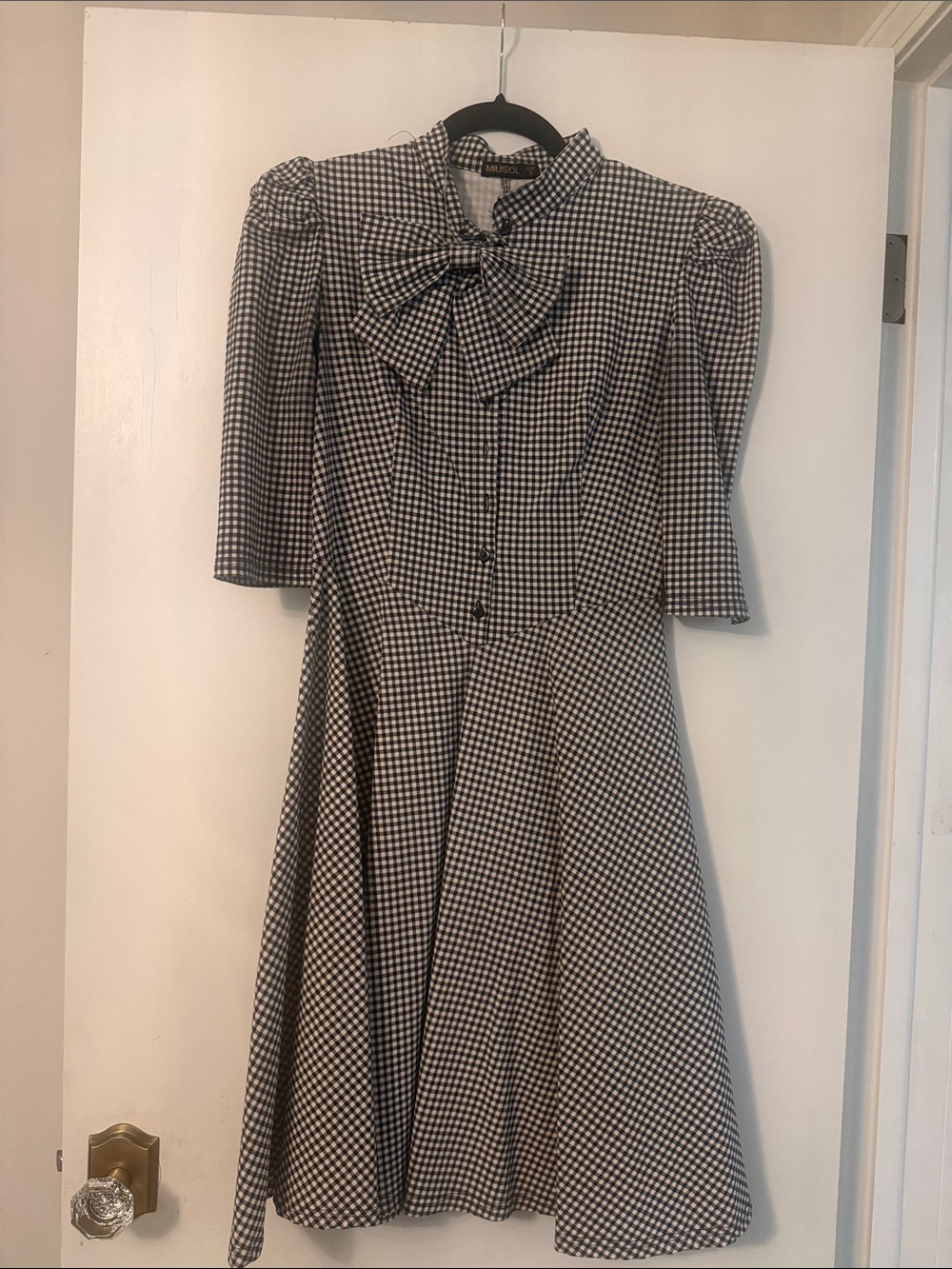 Navy and White Gingham Bow-Front Women's Dress